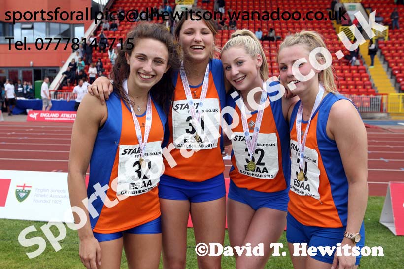 Senior girls 4 x 100 metres relay, 2015 English Schools, Gateshead. Photo: David T. Hewitson/Sports for All Pics